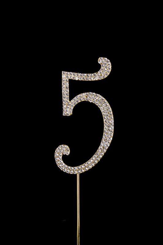 Gold Diamante Cake Number 5 with sparkling diamantes, perfect for birthdays and milestones, elevating cake aesthetics.
