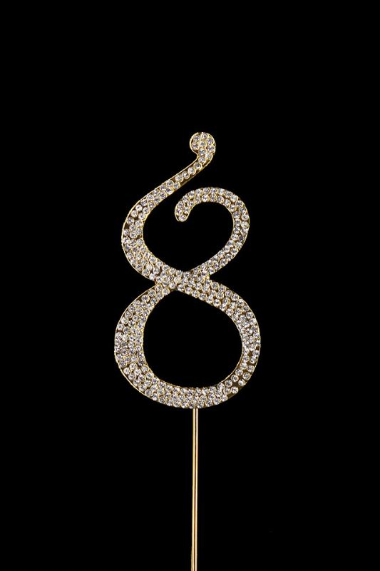 Gold Diamante Cake Number 8 topper, sparkling with diamantes, perfect for milestone birthday celebrations and memorable keepsakes.