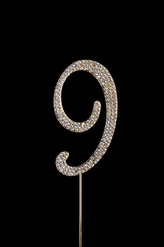 Gold Diamante Cake Number 9 with sparkling crystals, perfect for birthdays and milestone celebrations.