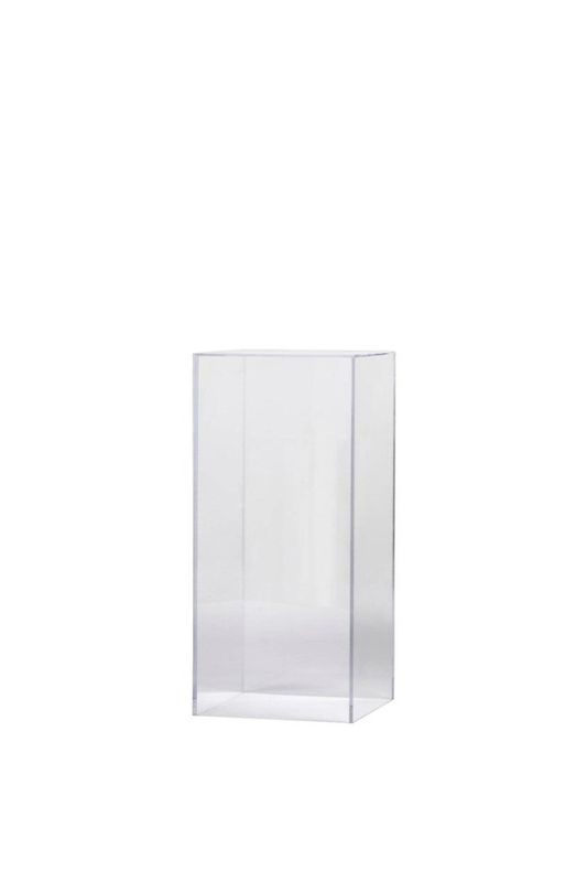 Clear acrylic risers set of 6, ideal for elevating cakes and decor at events, 100mm x 100mm x 200mmH.