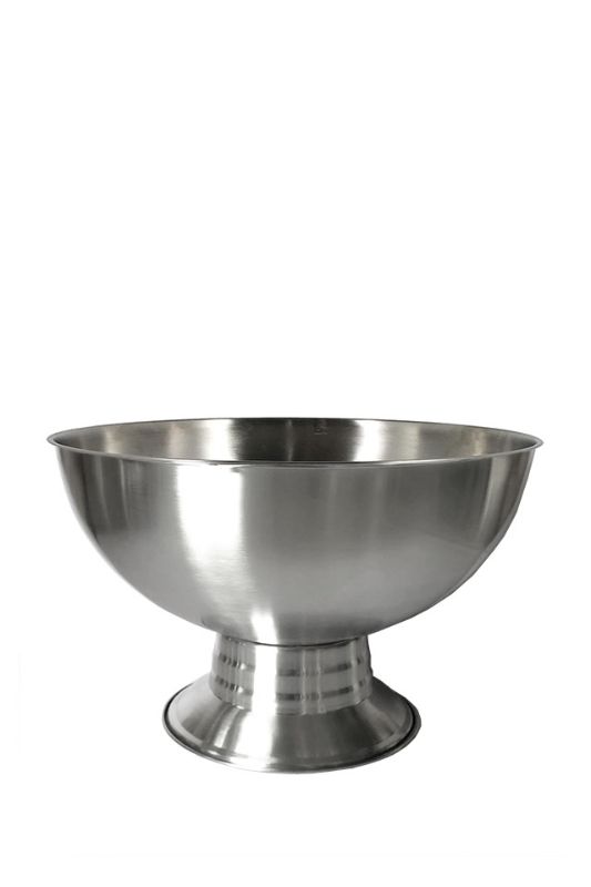 Brushed stainless steel champagne bowl in silver, elegant design for chilling drinks at events, measuring 40cm D x 25cm H.