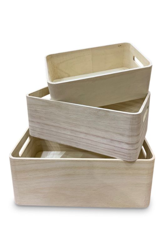 Set of 3 natural Paulownia wooden gift boxes in various sizes, perfect for gifts, storage, or flower arrangements.