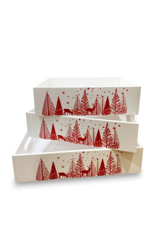 Set of 3 -  Wooden Christmas Gift Trays -  White