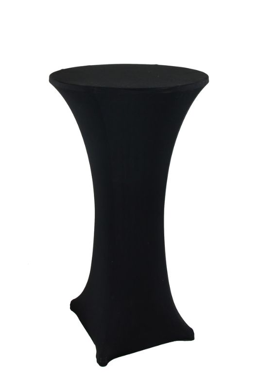 White fitted table covers made from durable poly/lycra, ideal for events, with reinforced foot pockets and wrinkle resistance. Set of 10.