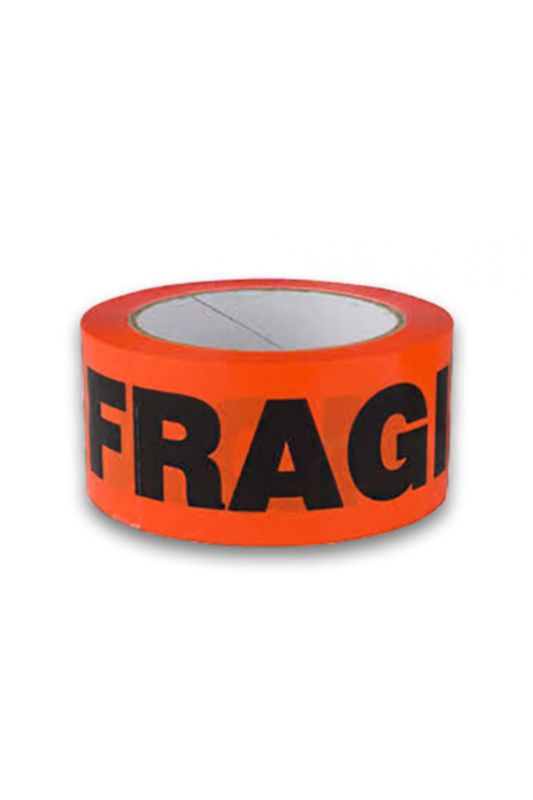 Vibrant red-orange 'FRAGILE' tape set of 6, 45mic thickness for secure packaging of delicate items. 48mm x 66m rolls.