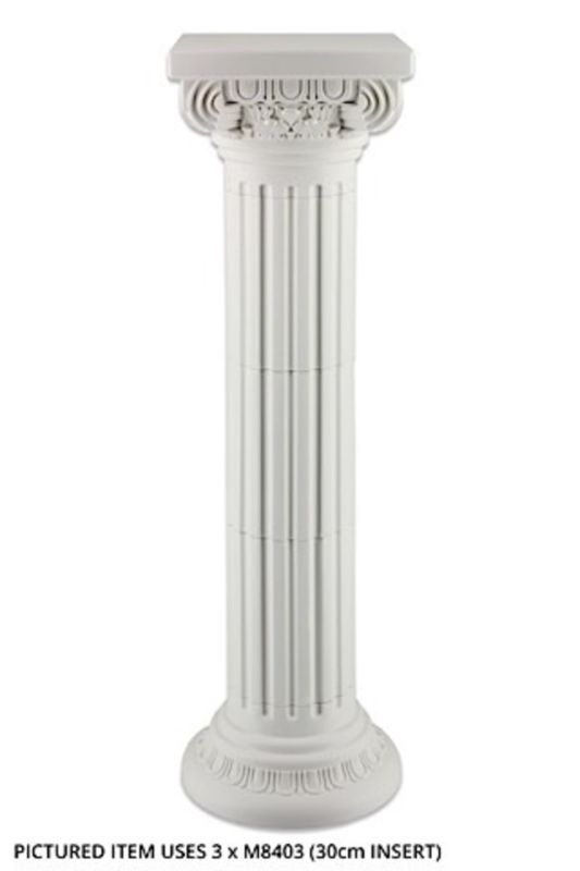 White PVC pedestal top/base set, lightweight and versatile for elegant event decor, ideal for floral arrangements and displays.