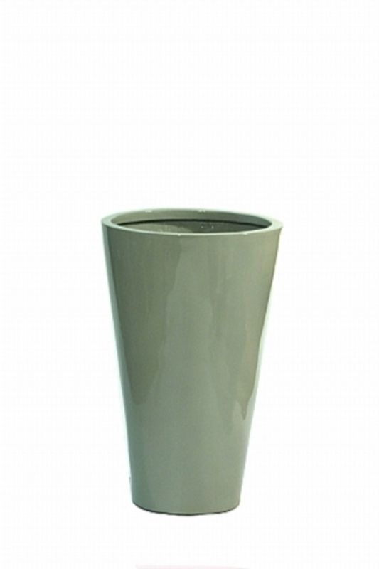 Medium gloss fibreglass urn in stone finish, 35 cm wide and 56 cm tall, ideal for indoor or outdoor decor.