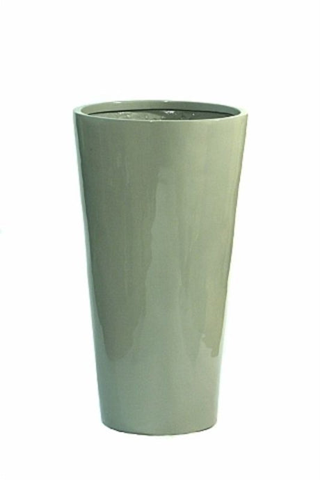 Large glossy charcoal fibreglass urn, 75cm tall, ideal for indoor or outdoor decor and versatile planting solutions.