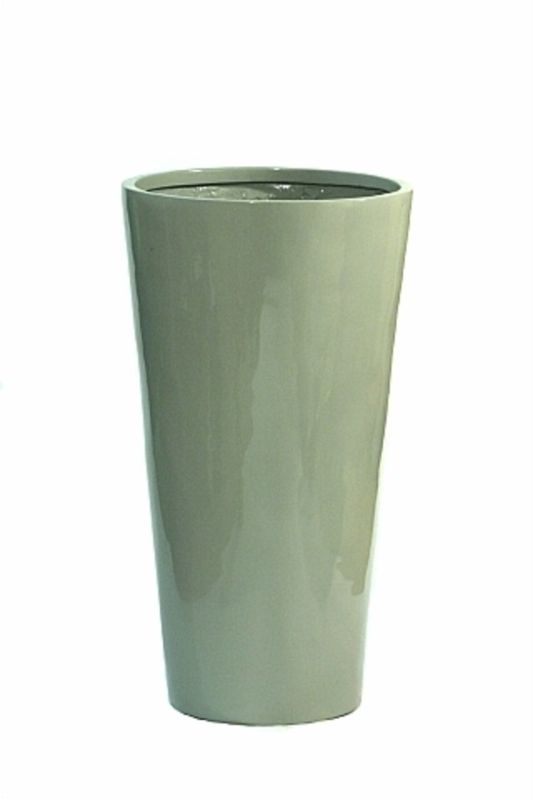 Large glossy charcoal fibreglass urn, 75cm tall, ideal for indoor or outdoor decor and versatile planting solutions.