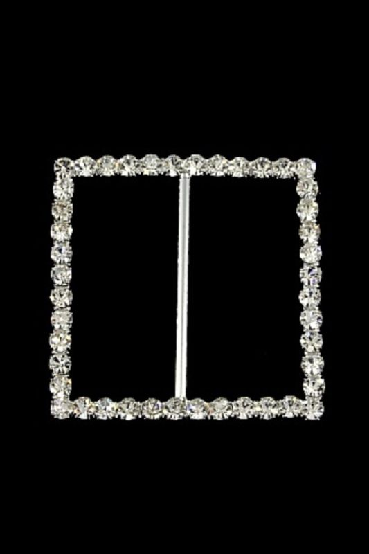 Set of 10 silver square sash buckles with diamantes, perfect for weddings and DIY decor, each measuring 47x47mm.