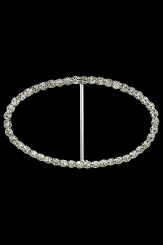 Set of 10 silver oval sash buckles with diamante details, measuring 51 x 84mm, perfect for elegant crafting and decor.
