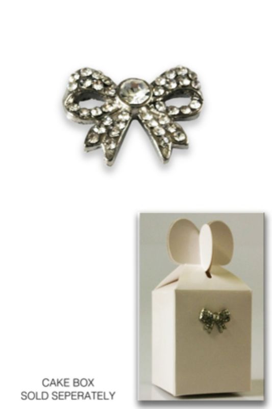 Set of 12 silver diamante bows, each 20mm W x 16mm L, perfect for elegant decorating and crafting.