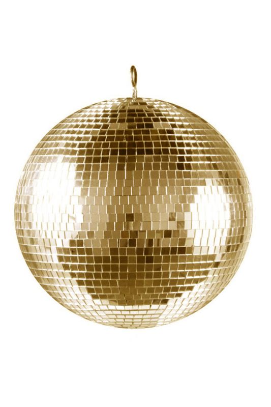 Shiny 30cm gold mirror ball ideal for 70's disco parties, perfect for adding sparkle to any event.