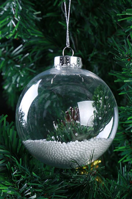 Clear fillable Christmas baubles set of 6, 13cm diameter, perfect for custom festive decorations and creative activities.