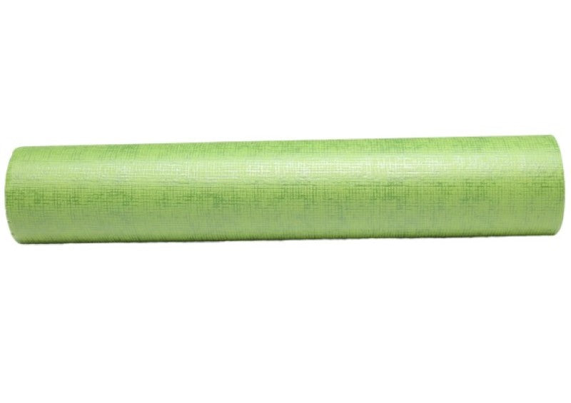 Moss green linen patterned Vilene roll, 50cm x 20m, ideal for sewing, quilting, and eco-friendly crafts.
