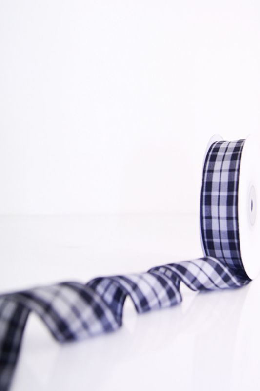 Black Tartan Ribbon #9, 23mm wide, 22.86m long, perfect for elegant gift wrapping and creative DIY projects.