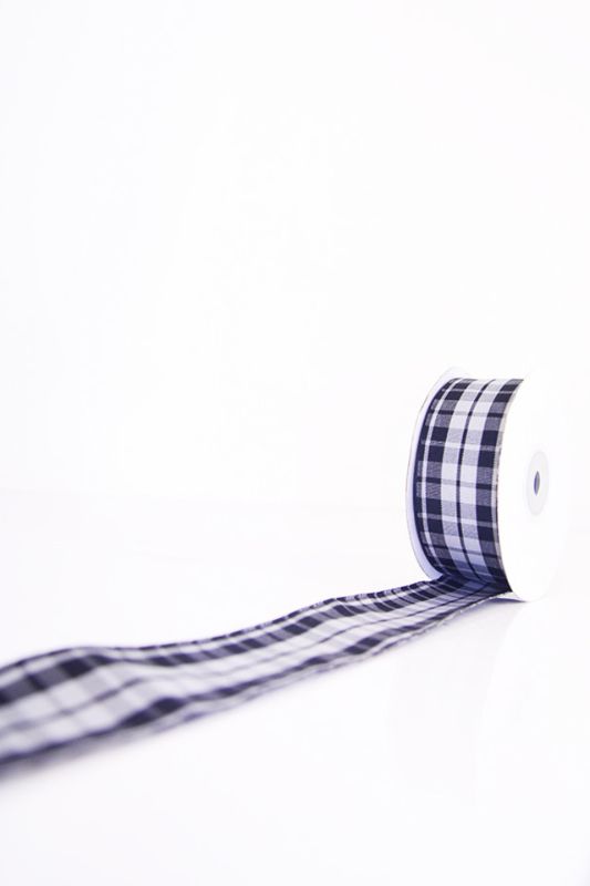 Black Tartan Ribbon #9, 38mm wide, 25 yards long, perfect for elegant gift wrapping and DIY crafts.