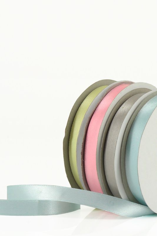 Set of 5 yellow and white satin double face woven edge ribbons, perfect for crafting and elegant gift wrapping.