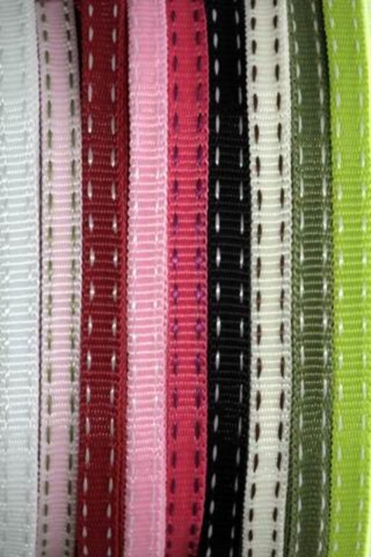 Set of 5 rosebloom grosgrain ribbons with stitched edges, perfect for crafting, gift-wrapping, and floral arrangements.