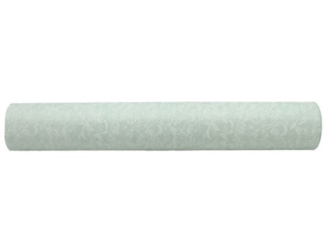 Sage green Vilene fabric roll featuring elegant arabesque design, perfect for home décor and crafting projects.