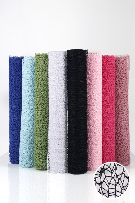 White spider mesh wrap roll, 47cm x 4.57m, soft and pliable for elegant floral arrangements and DIY projects.