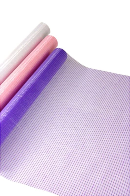 Elegant gold mini-stripe sheer wrap, 47cm x 9.14m, perfect for gift wrapping and creative projects.