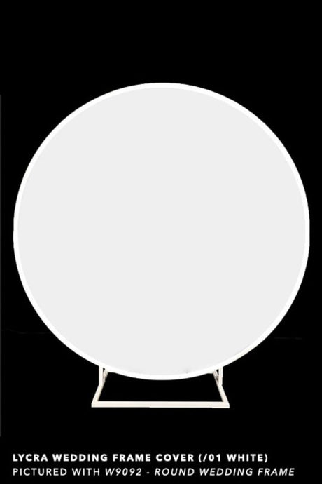Elegant white Lycra wedding frame cover, designed for round flower frames, ensuring a polished backdrop for celebrations.