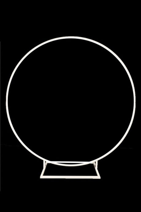 Elegant white round flower frame backdrop, 180cm wide, perfect for weddings and events, easy to assemble, and durable.