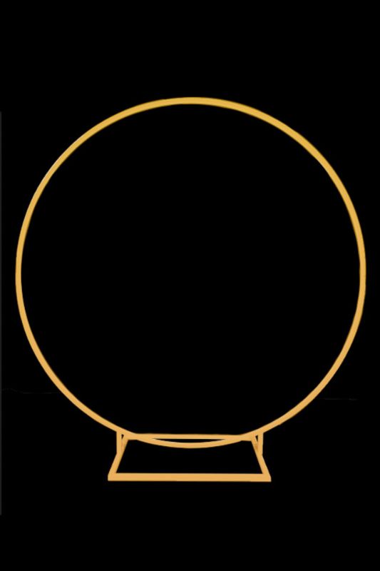 Gold round wedding flower frame backdrop, 180cm diameter, sturdy steel construction, perfect for elegant event decor.