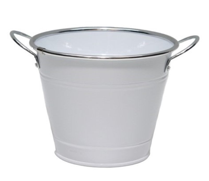 Decorative Tin Decorative Bucket with Handles White