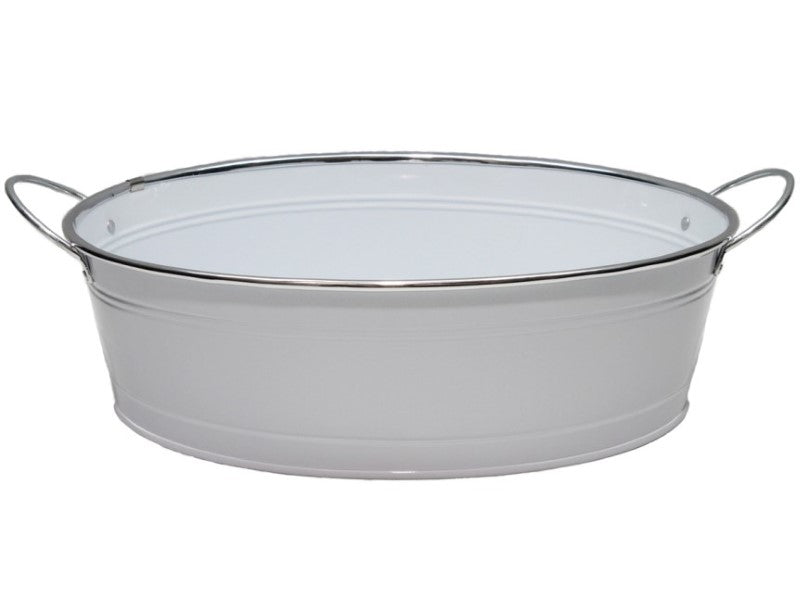 Oval white tin tray measuring 31x23x10cm, perfect for serving, organizing, or decorative use in any home decor.