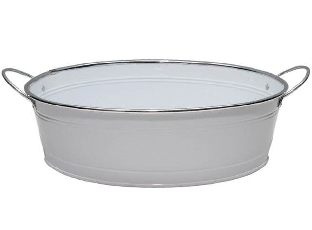 Oval white tin tray measuring 31x23x10cm, perfect for serving, organizing, or decorative use in any home decor.