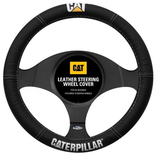 CAT STEERING WHEEL COVER BLACK LEATHER