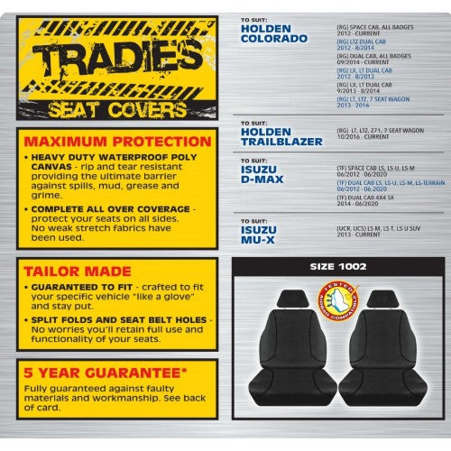 BLACK CANVAS FRONT SEAT COVER PAIR-COLORADO TRAILBLAZER DMAX