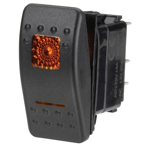 12 Volt Illuminated Off / Momentary (On) Sealed Rocker Switch (Amber)