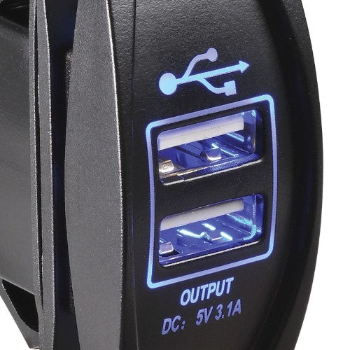 12 / 24v Dual Usb Led Illuminated Socket (Blue)
