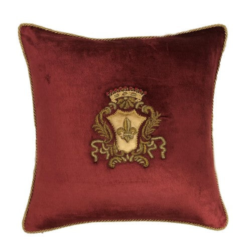 Cushion Cover - Hand Embroidered  - Maroon with Gold Wreath