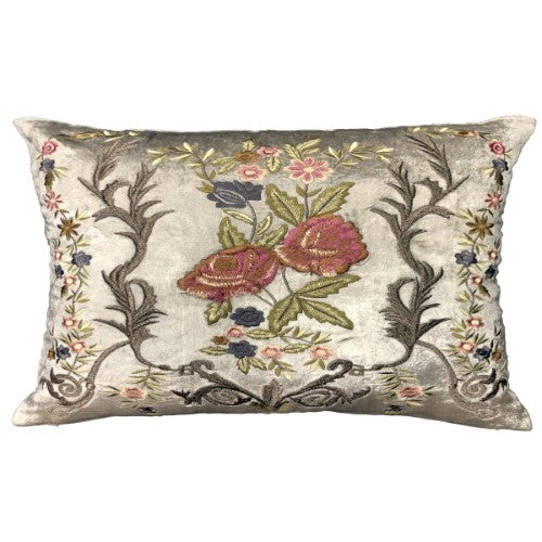 Cushion Cover - Hand Embroidered  - Multi Coloured with Flowers