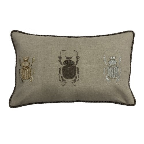 Cushion Cover - Hand Embroidered  - Natural with Bugs