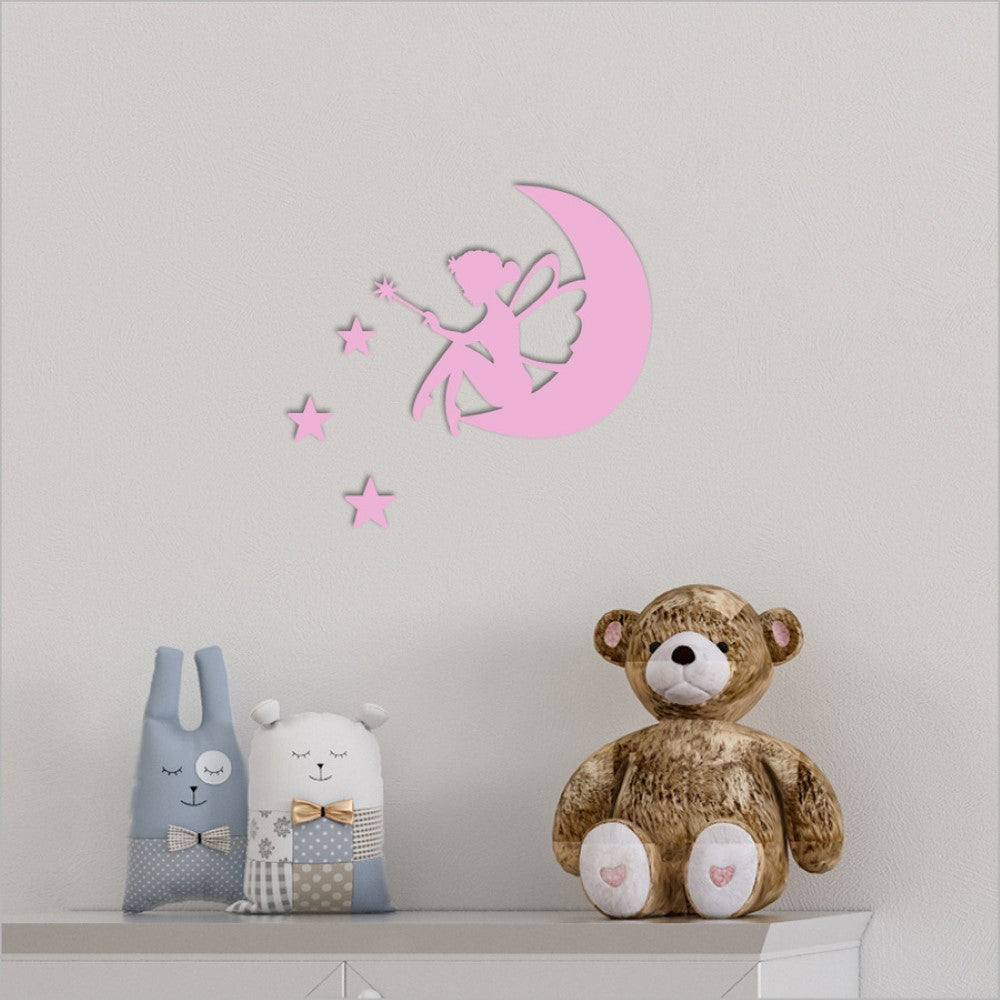 Wall Art - Tinkerbell on Moon with Stars (Pink MDF)