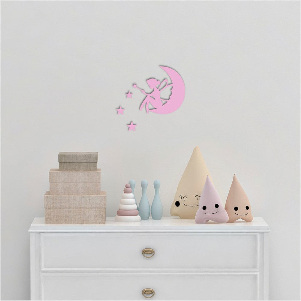 Wall Art - Tinkerbell on Moon with Stars (Pink MDF)