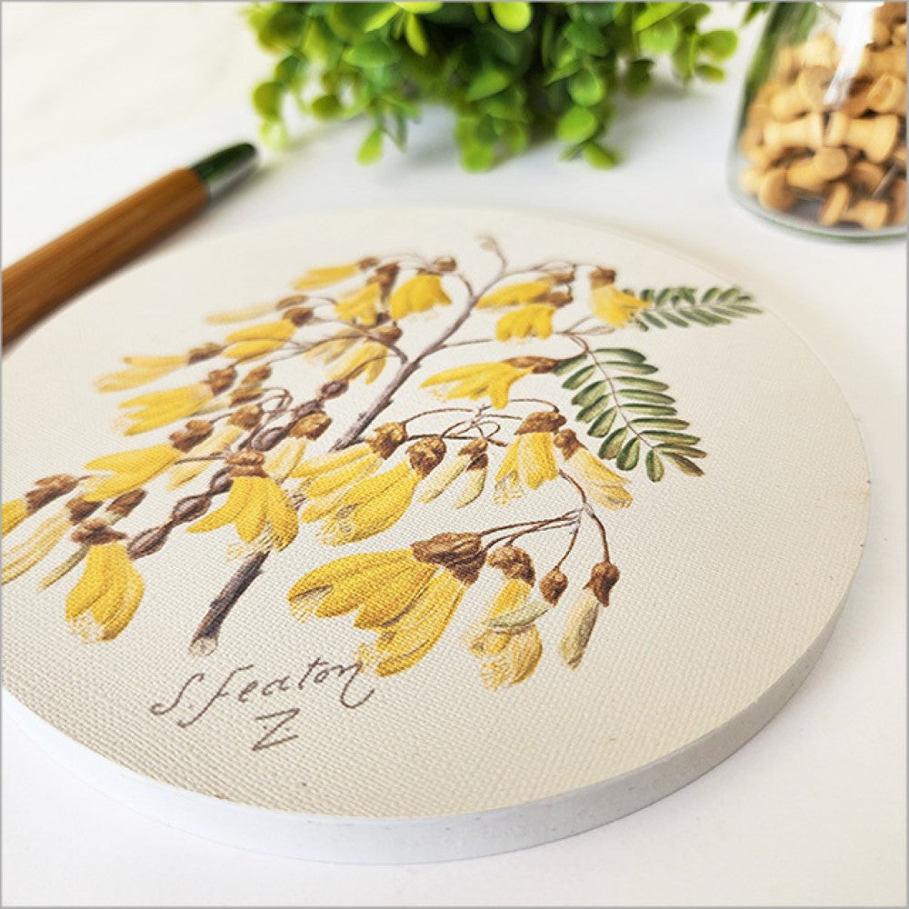 Printed Wall Art - Canvas Circle SF Small Kowhai (15cm)