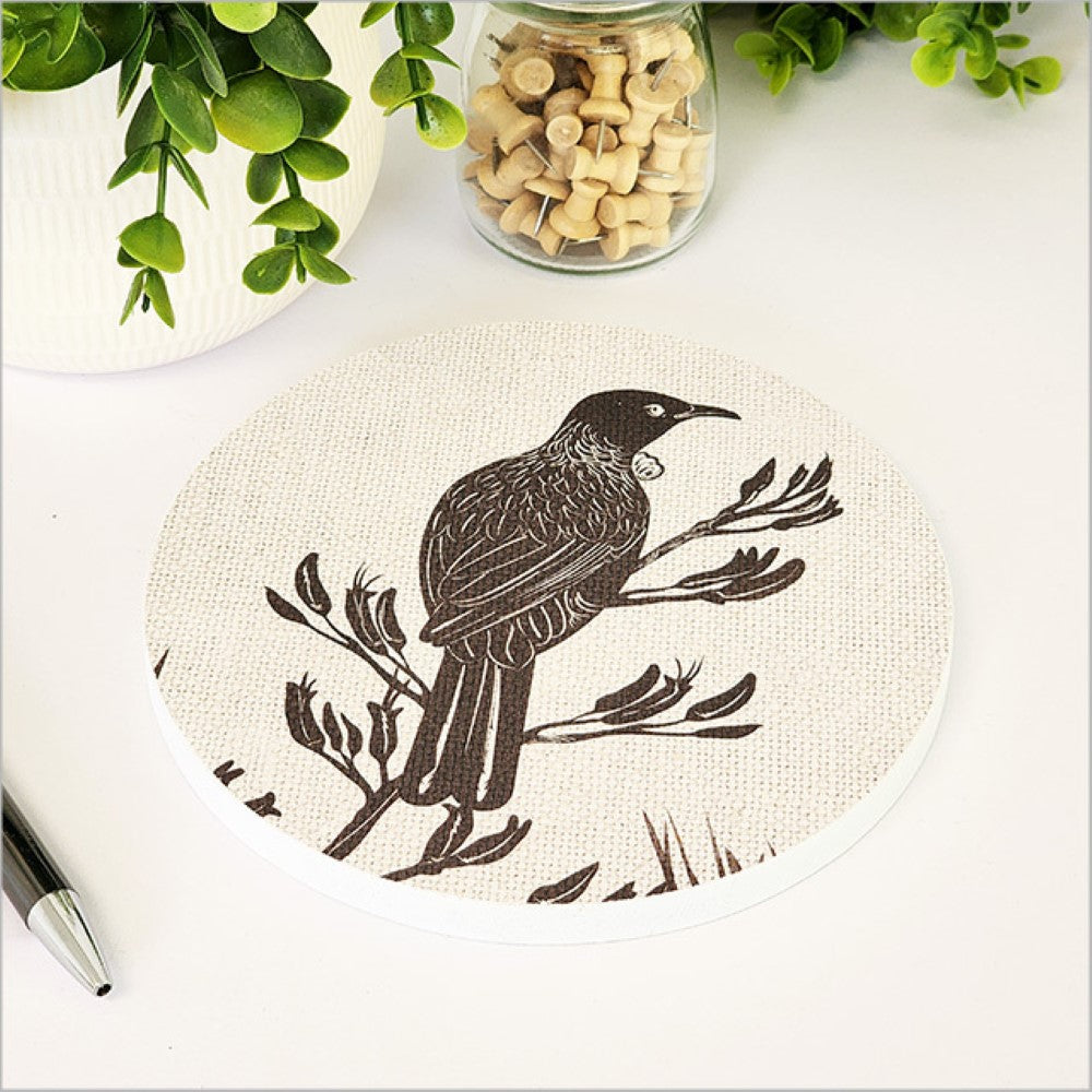 Printed Wall Art - Canvas Circle Tui on Flax (15cm)