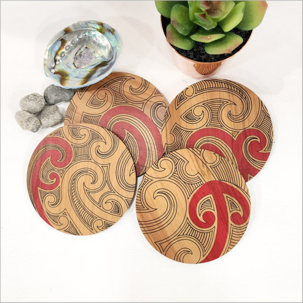 Coasters Set - Rimu Ta Moko Series (10cm))