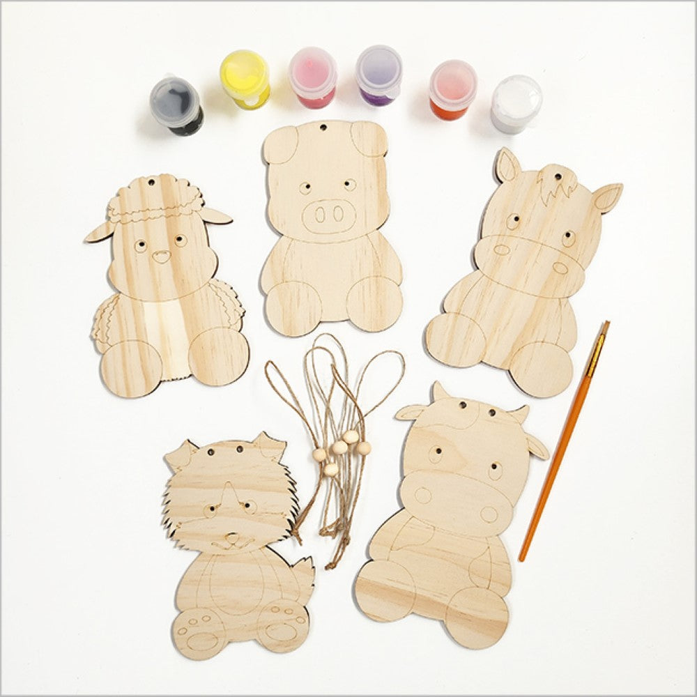 Pine DIY Paint Kit - Farm Animals hanging ornaments