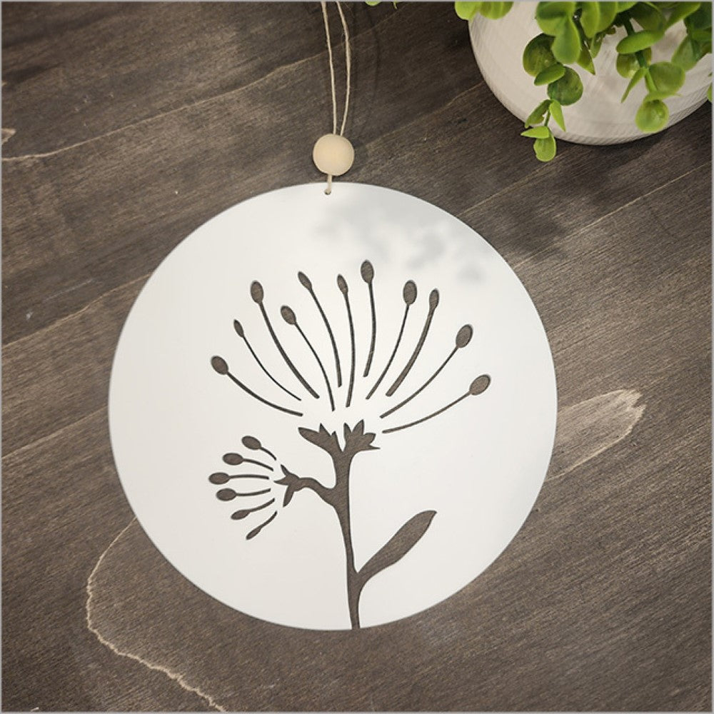 Hanging Ornament - Acrylic Circle Pohutukawa (white)