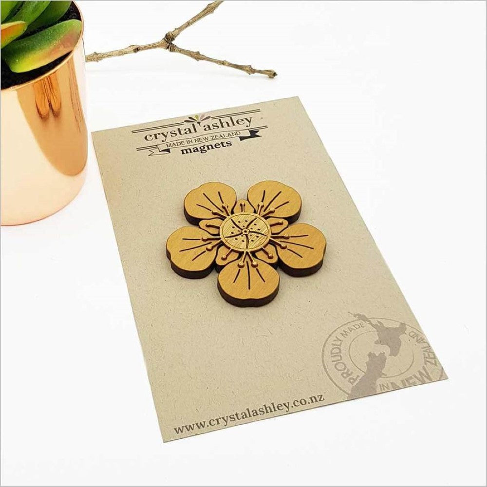 Magnet - Manuka Flower NZ Rimu and Bamboo Veneer (5.8 x 5.8cm)