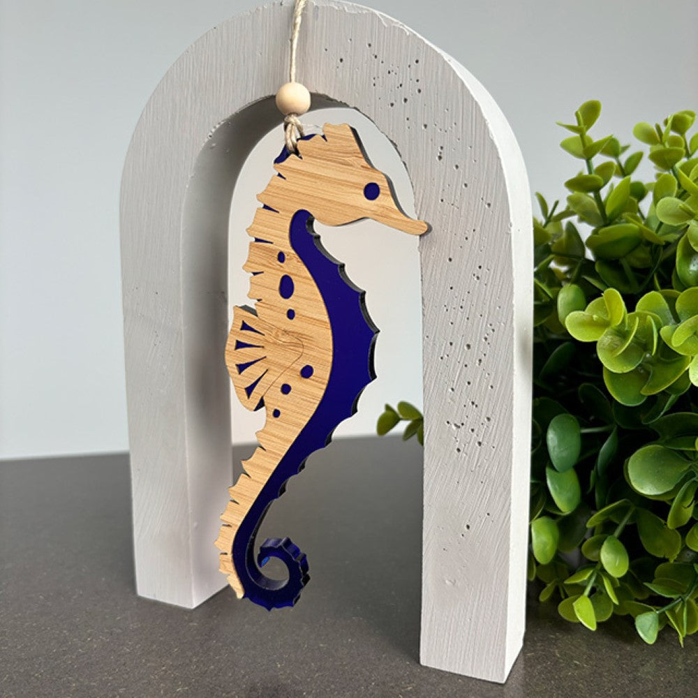 Hanging Ornament - Seahorse (Blue Satin Acrylic)