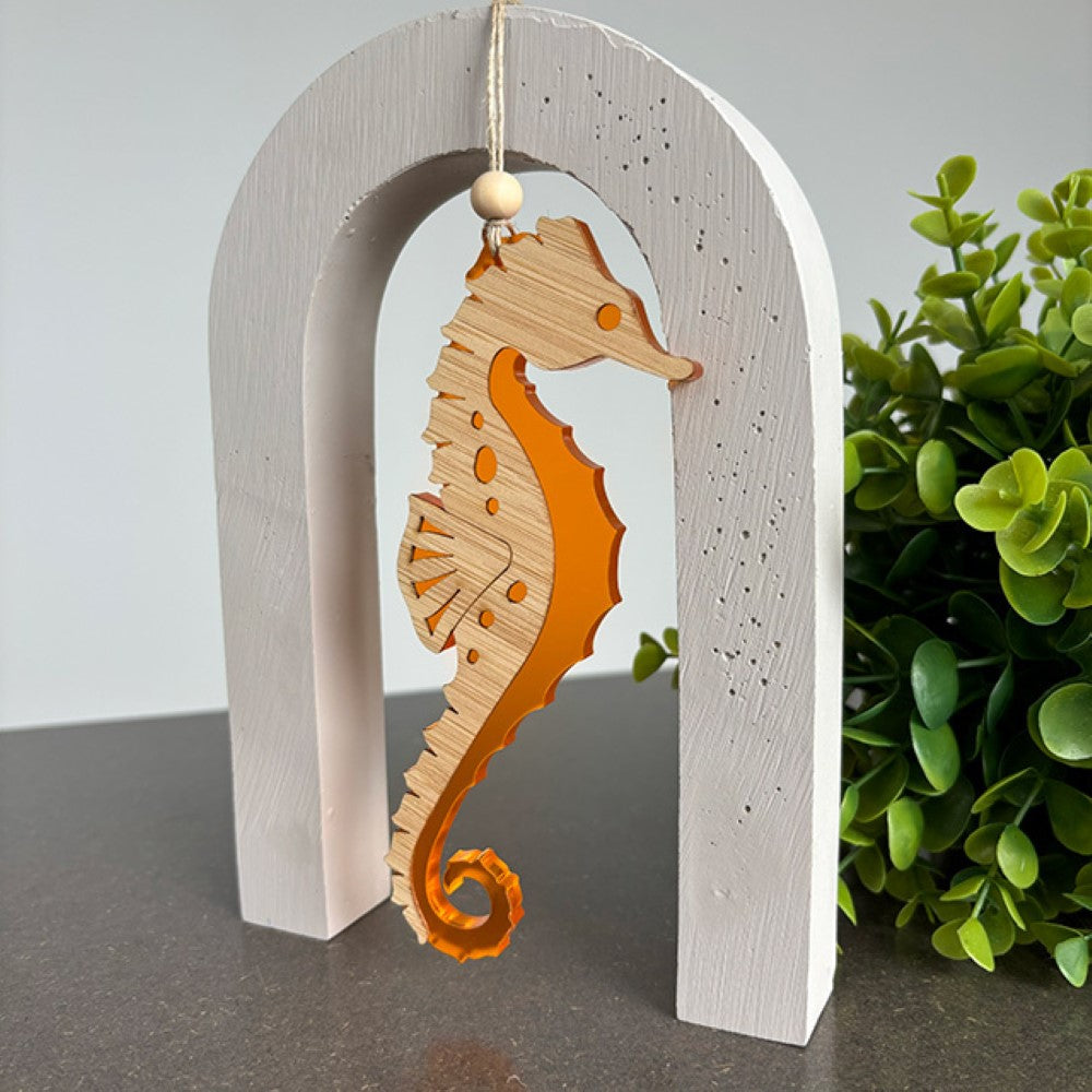 Hanging Ornament - Seahorse (Orange Satin Acrylic)