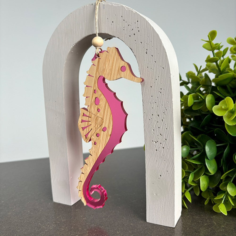 Hanging Ornament - Seahorse (Pink Satin Acrylic)